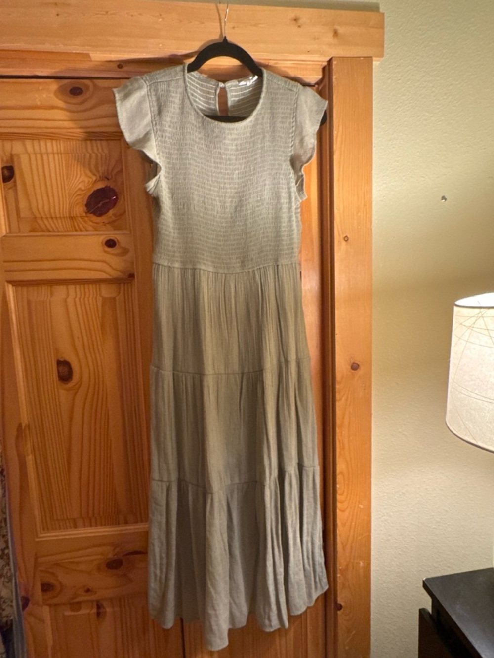 Sage Tiered Midi Dress with Flutter Cap Sleeves